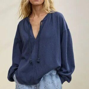 Aerie Women's Size XXS Blue Easy Street Oversized Tasseled Sweatshirt